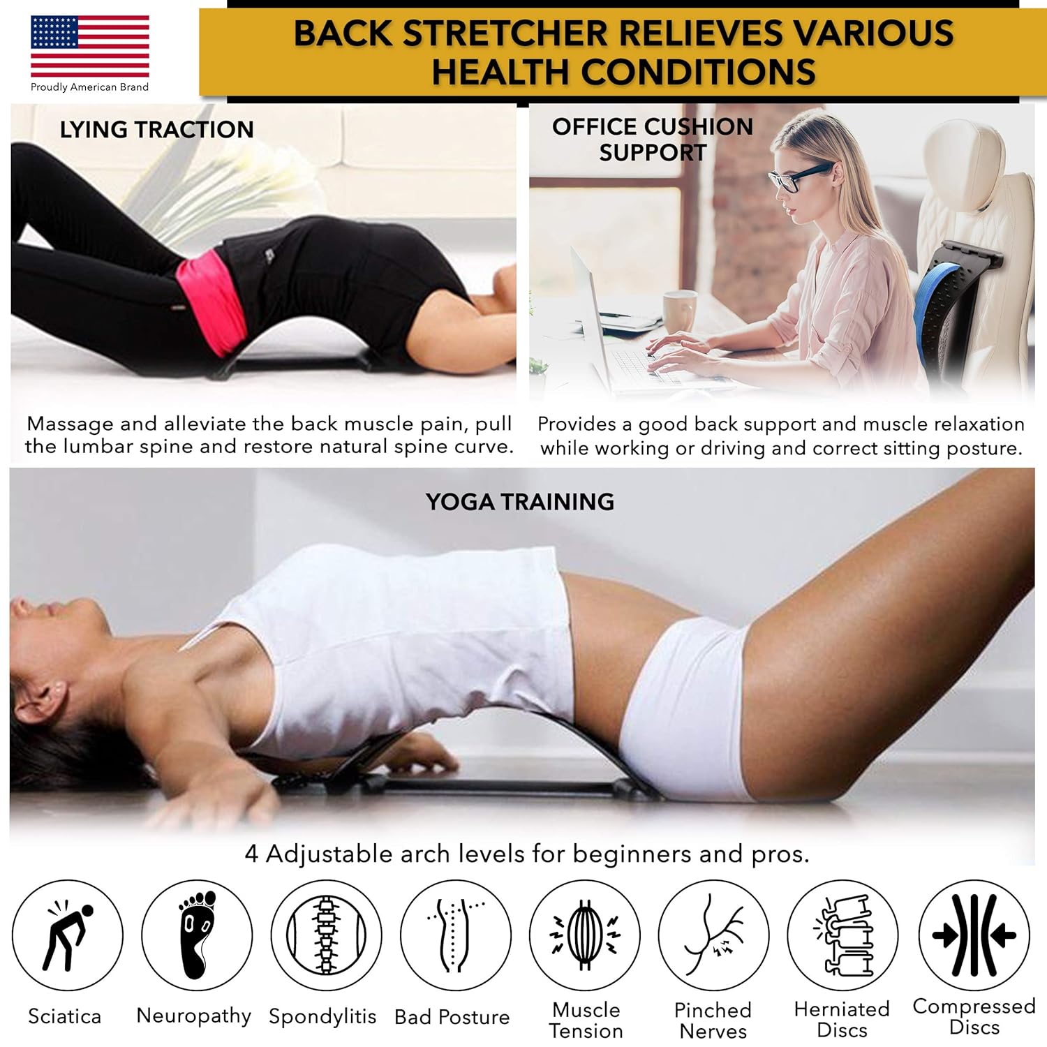 Weekly Top Sale Back Stretcher & Posture Corrector (2 In 1)- 4 Heights Back Arch Stretcher - Lower Back Stretcher for Pain Relief - Back Cracker Spine Stretcher Deck - Lumbar Back Stretching Device with E-Book, Video