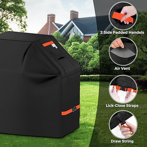 Miniatura 6 de Funda para parrilla 600D resistente, ajuste universal, impermeable, protector para parrilla de barbacoa con correas ajustables, cubierta de horno