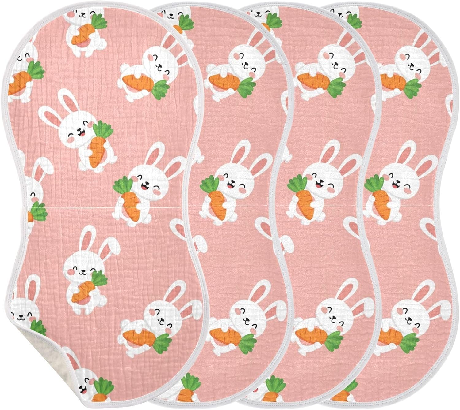 Emelivor Cartoon Rabbit Pink Print Muslin Burp Cloths for Baby Super Soft Baby Burp Cloths Set of 4 Absorbent Baby Washcloths Bibs Towel Spit Up Burping Rags for Boys Newborn Girls