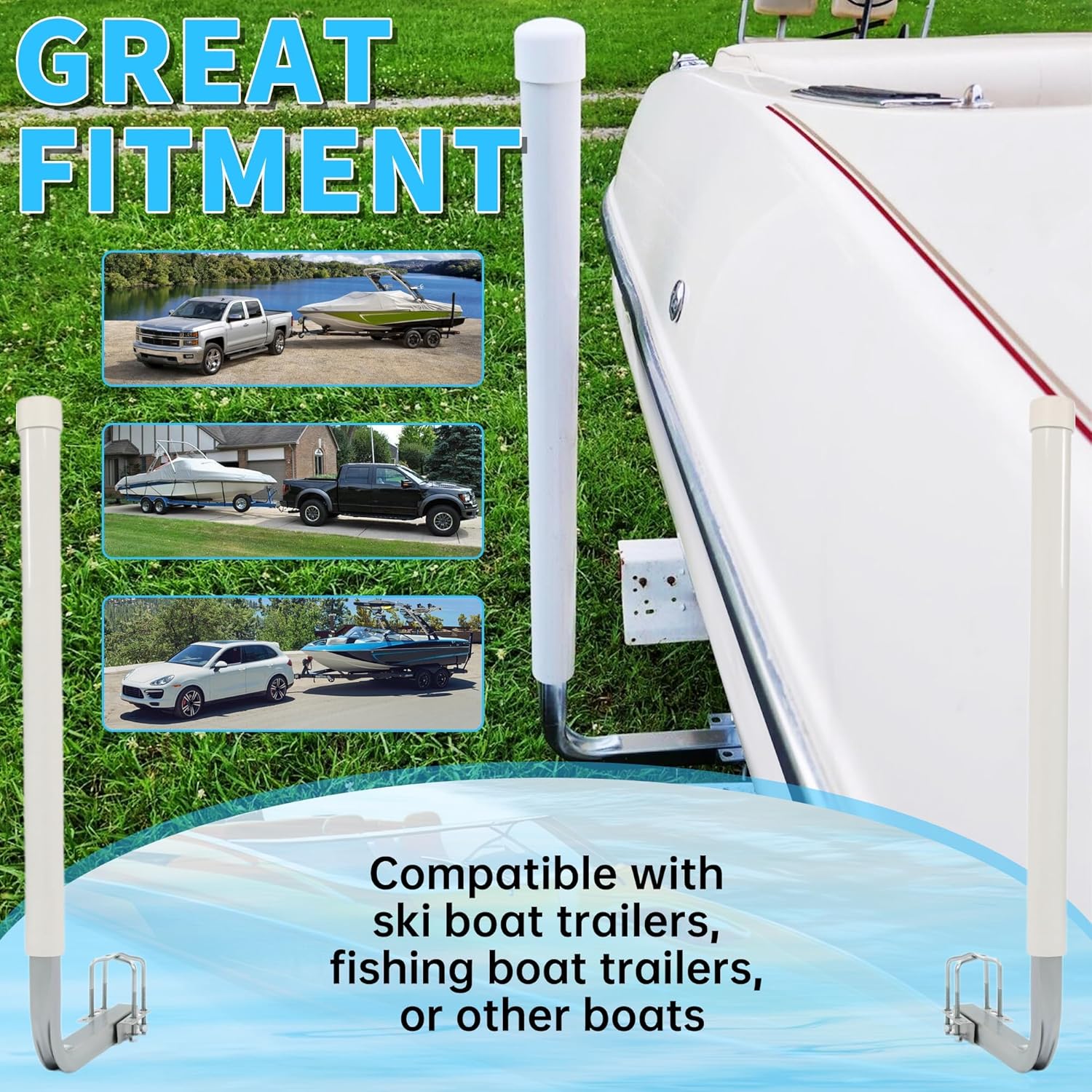Kojem Boat Trailer Guide Poles for Ski Boat, Fishing Boat, Sailboat, Kayak, Canoe (Size and Color Selected)