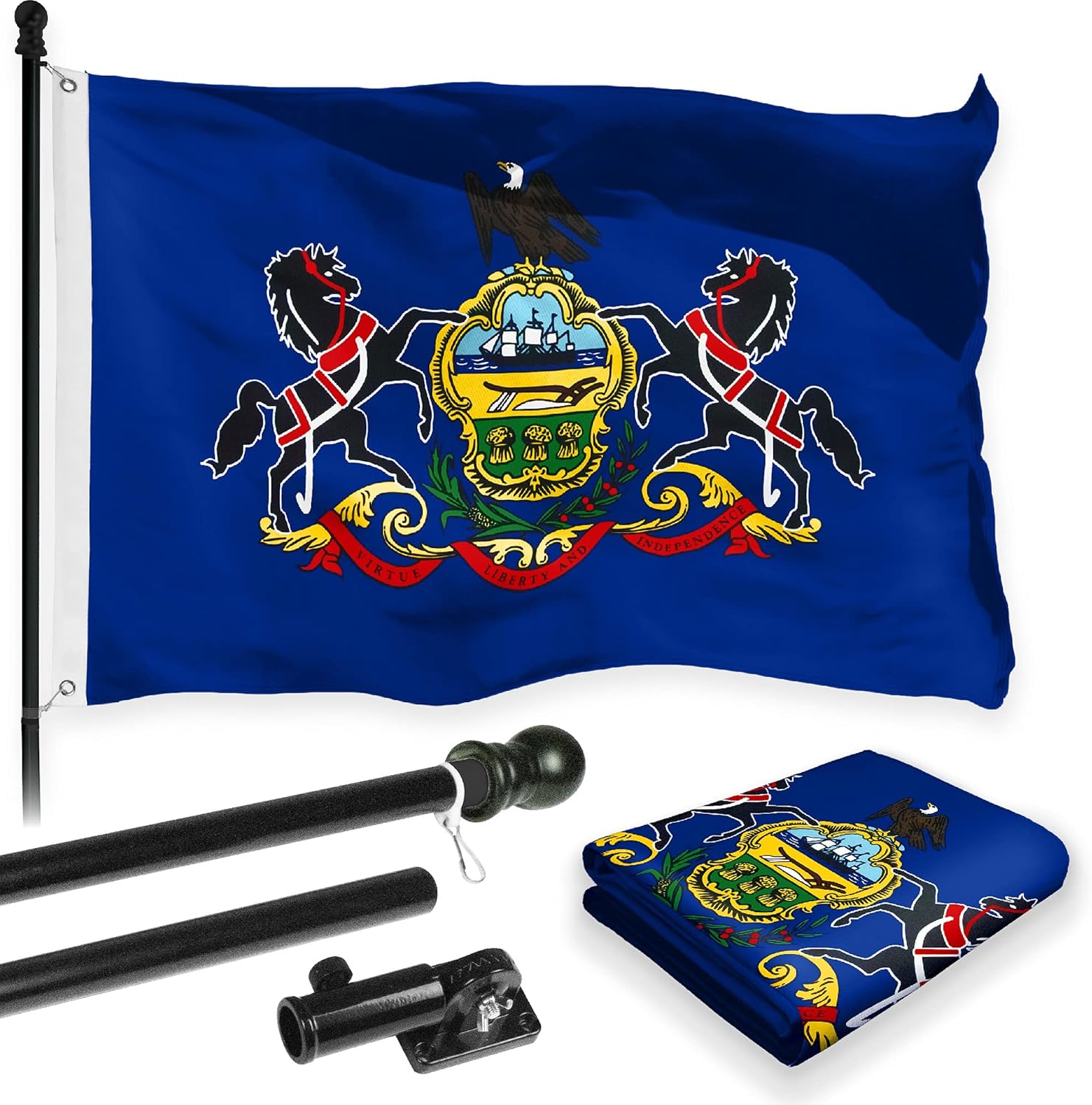 G128-6 Feet Spinning Flagpole (Black) Pennsylvania 150D Flag Brass Grommets Printed 3x5 ft (Flag Included) Aluminum Flag Pole