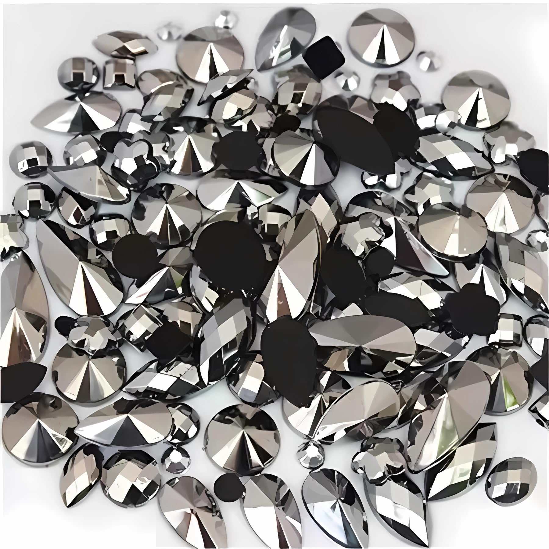 Mixed 1400pcs AB Colour Gems Jewels Flatback Rhinestones, Assorted Shapes Rhinestone for Crafts, Face Art Gem Jewel for Crafting, Acrylic Gemstones DIY Halloween Party Decorations (Silver) — image 1