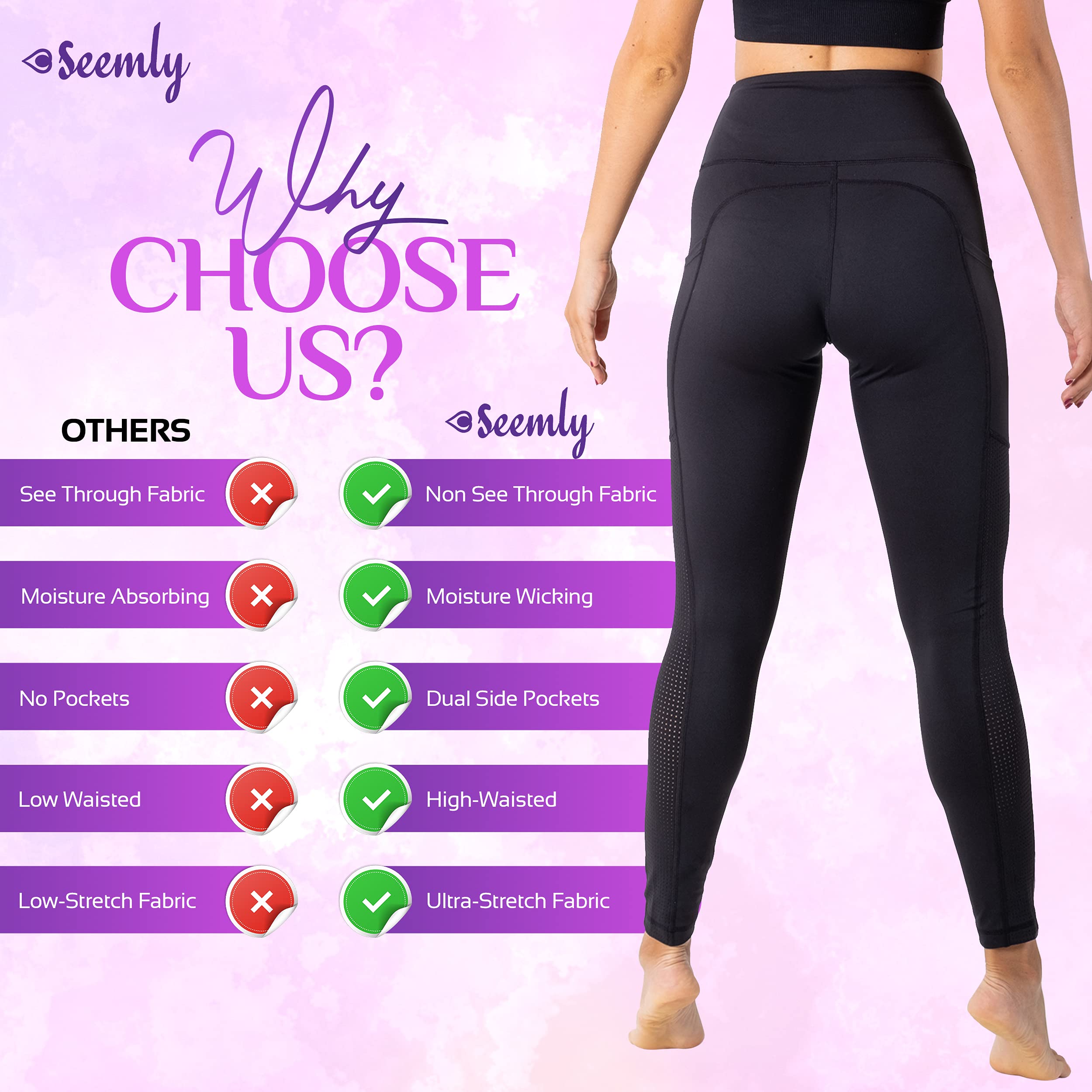 SEEMLY High Waisted Leggings with Pockets Pantalones de Yoga para Mujer