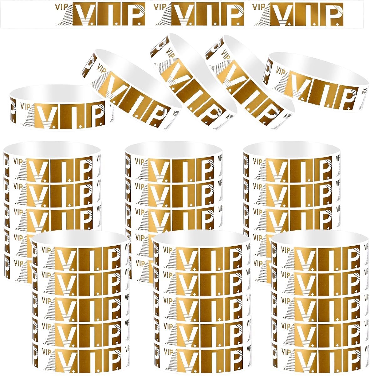 100 Pcs VIP Wristbands for Events, Paper Bracelets Custom Wrist Bands VIP Lanyards Waterproof Admission Personalized Lightweight Bands for Parties, Concerts, Clubs, Festivals, Amusement Parks (Gold)