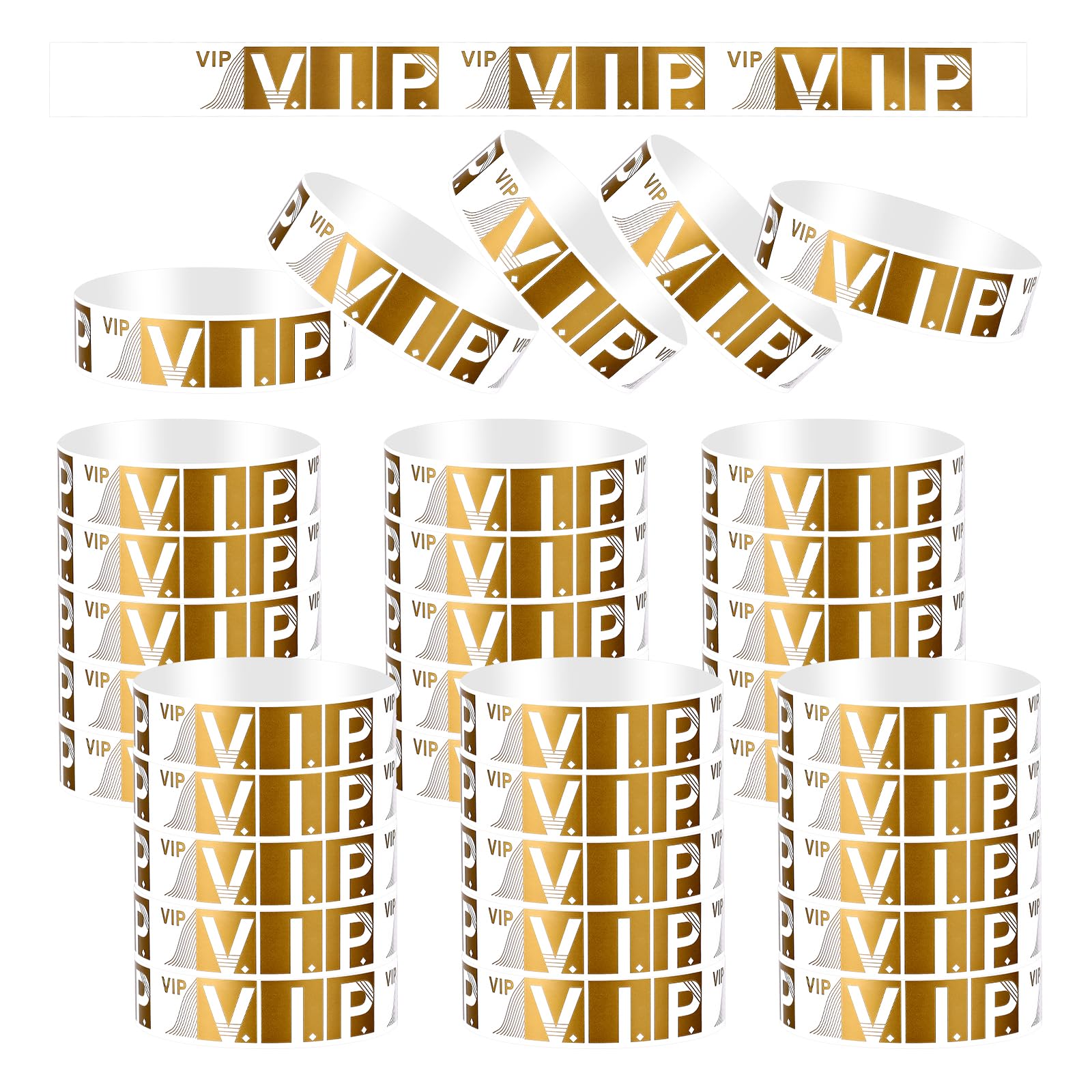 Photo 1 of 100 Pcs VIP Wristbands for Events, Paper Bracelets Custom Wrist Bands VIP Lanyards Waterproof Admission Personalized Lightweight Bands for Parties, Concerts, Clubs, Festivals, Amusement Parks (Gold)