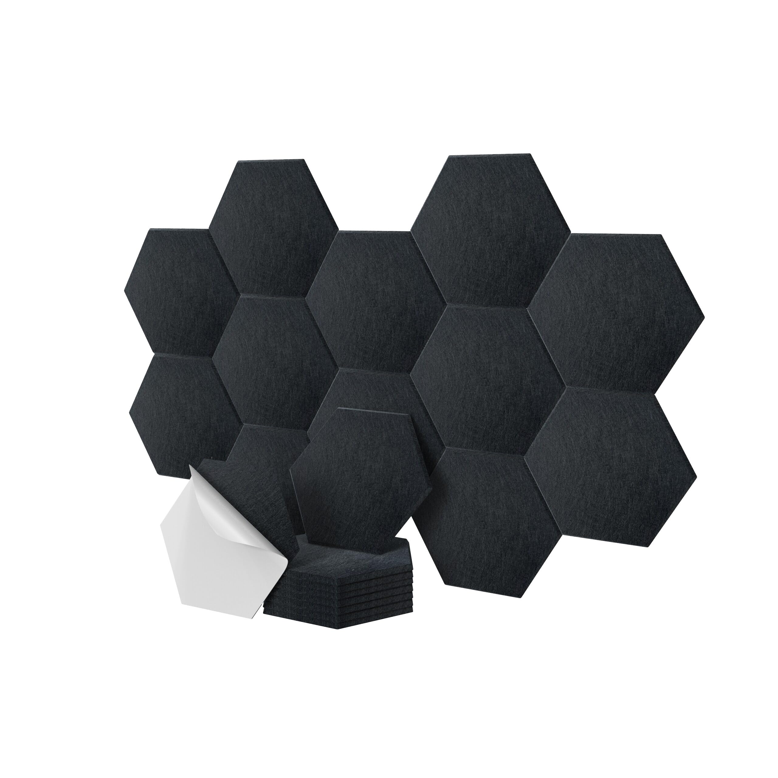 Pannelli acustici Relaxdays, Set da 18 autoadesivi esagonali, 30x26 cm, riduzione del Rumore, Decorazione Gaming, Nero
