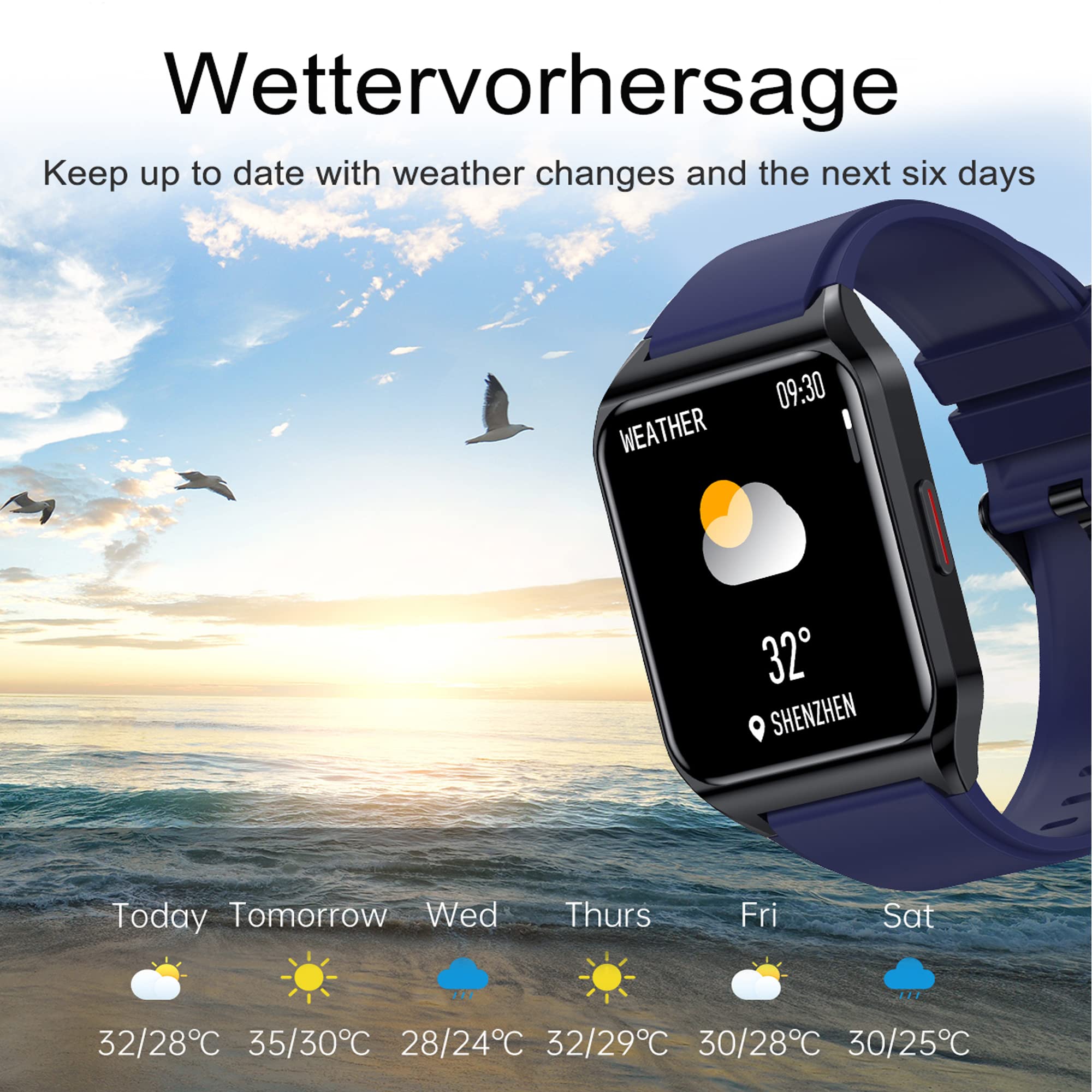 Smartwatch Telefonieren, Fitness Tracker 1.69 Zoll Touchscreen Fitness Uhr mit Blutdruckmessung Kalorie Musik Schrittzähler Herzfrequenz Schlafanalyse Sportuhr Smart Watch für Android iOS