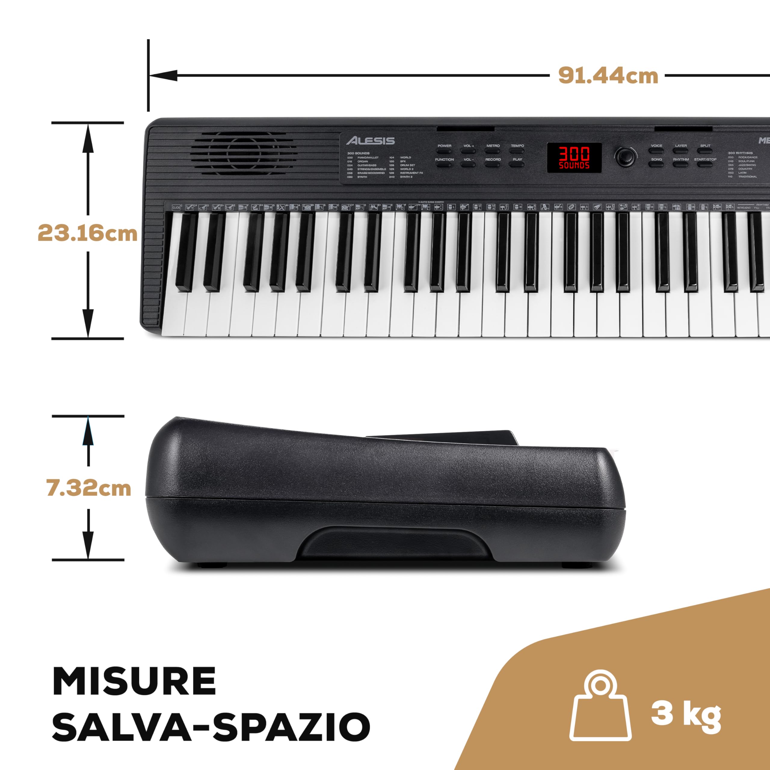Alesis Melody 61 MK4 Tastiera Pianoforte 61 Tasti con Accessori | Portatile, 300 Voci, Modalità Split/Layer, Include Lezioni, Pianola per Scuola Media e Principianti