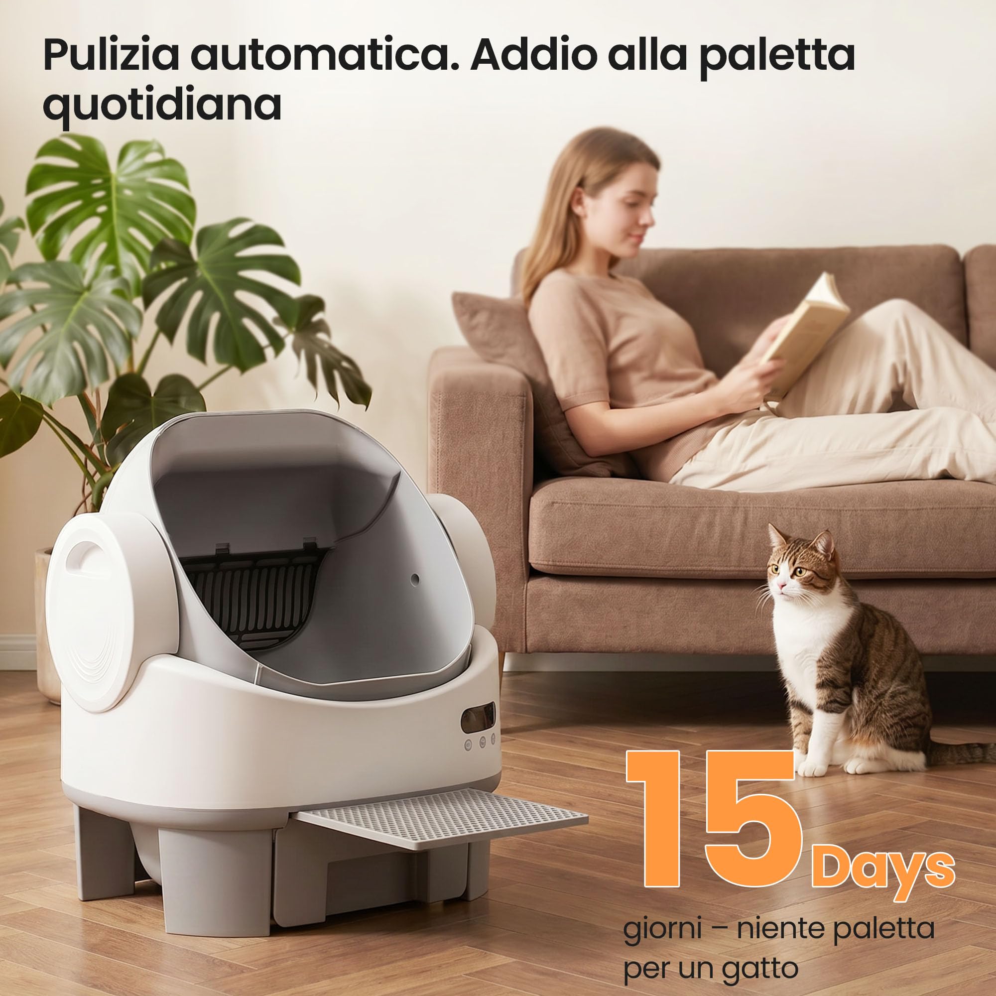 JUMMICO Lettiera per Gatti Autopulente Automatica, Controllo Tramite APP, 6 Sensori di Sicurezza, Cassetto Rifiuti da 12L (Fino a 15 Giorni Senza Pulizia), Design Aperto XXL ad Alta Capacità