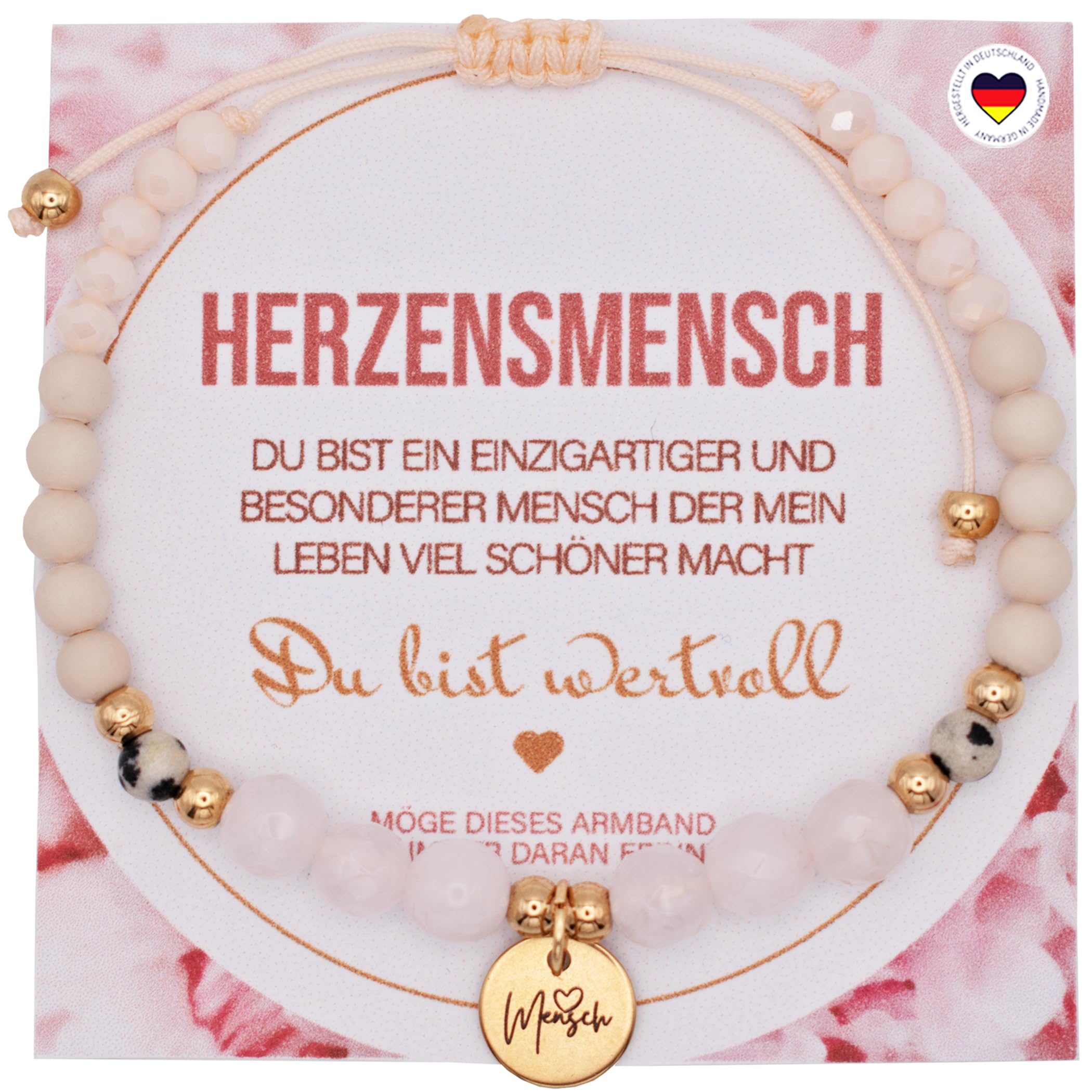 Echten Rosenquarz Armband Damen – Handgemachtes Edelsteinarmband als Freundschaftsarmband/Perlenarmband Natustein/Geschenk für Frauen, Freundin, Mama
