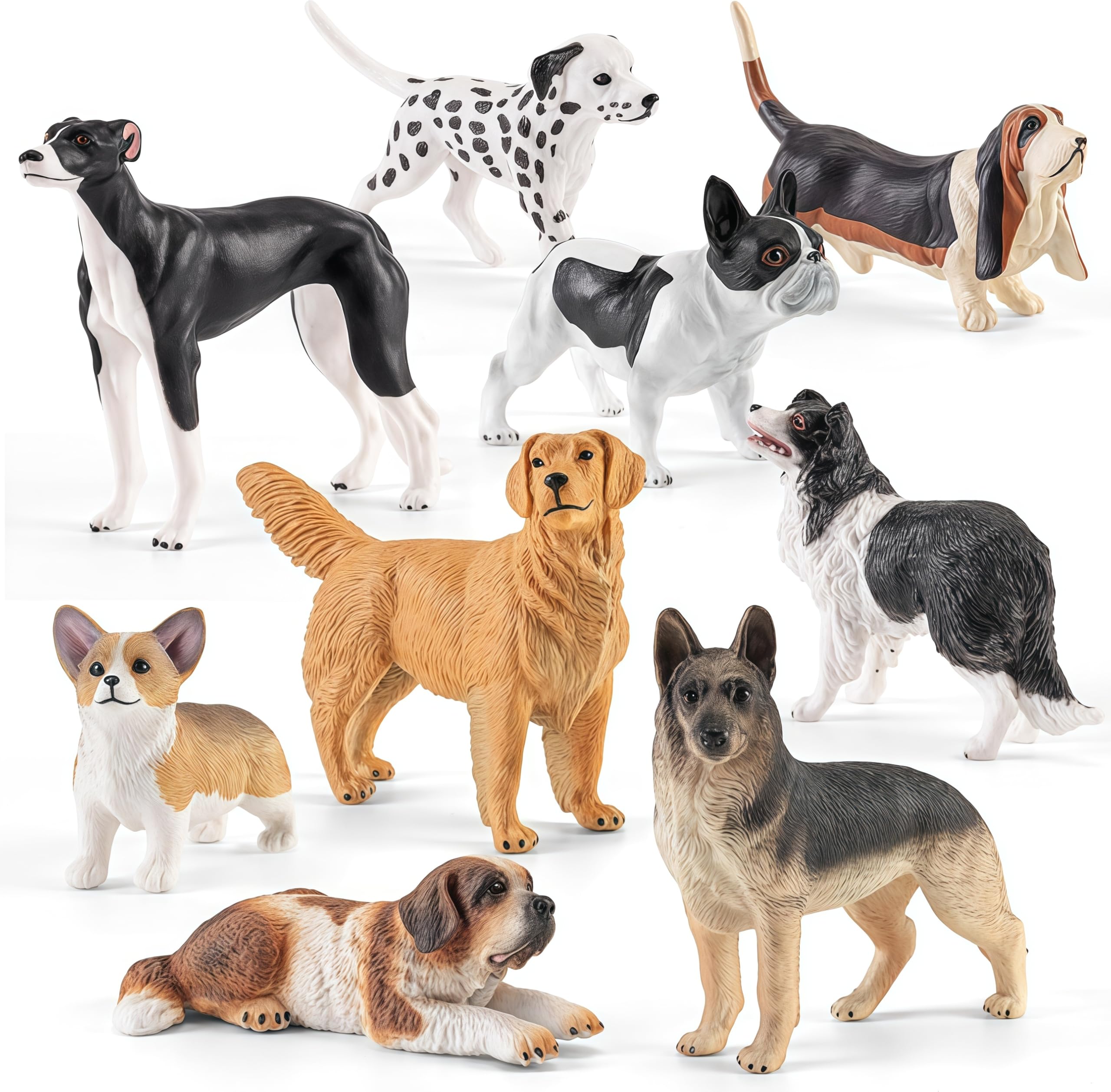 9 PCS Medium Realistic Dog Figurines Set, Pet Animal Toys Figures