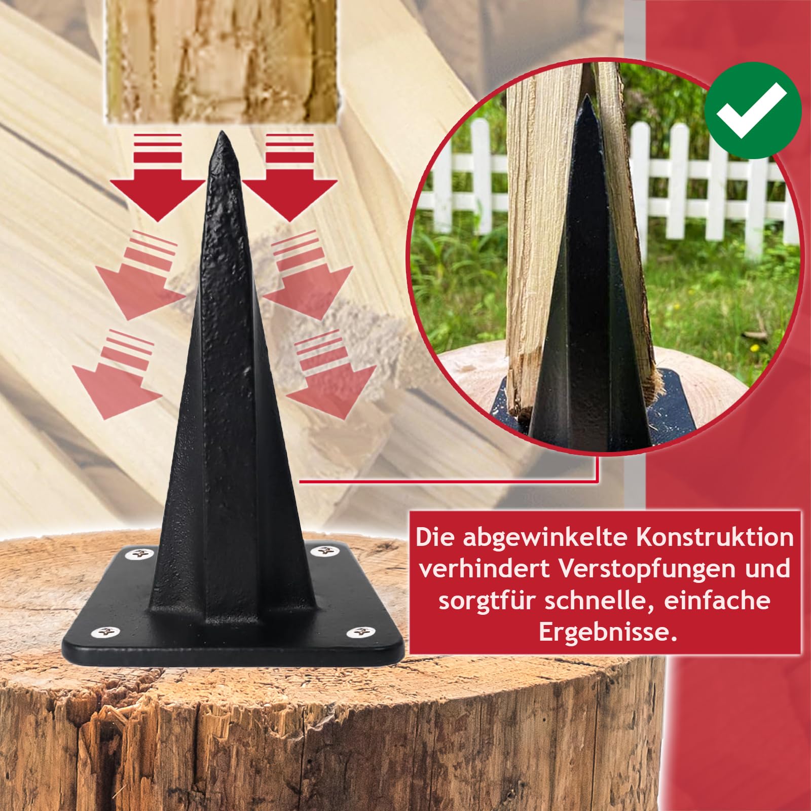 SPARES2GO Anzündholzspalter, Holzkeil, robust, zum Spalten von Brennholz, auf Holz montierte Axt, Meißel (3 kg, groß)