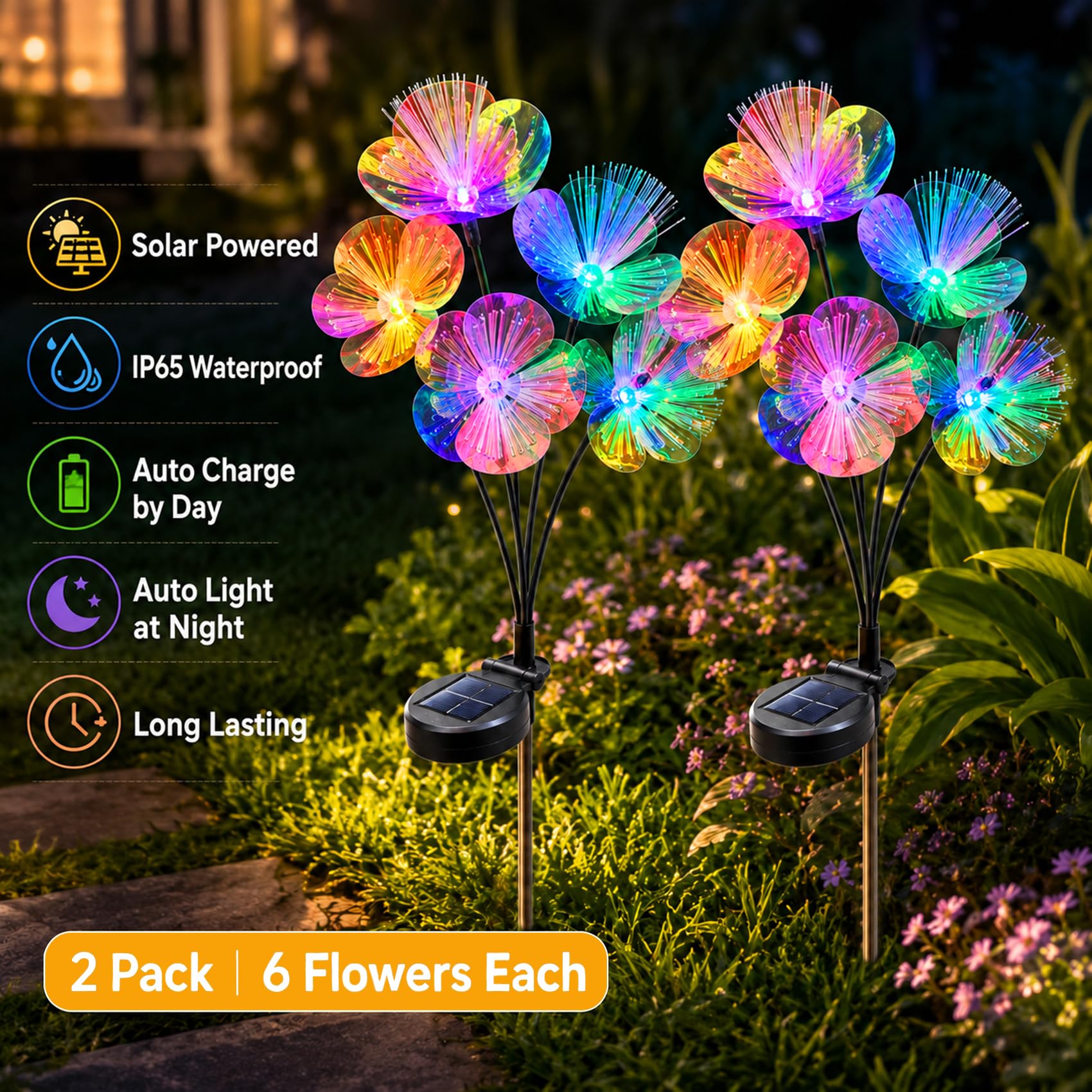 JJGoo Solar-Gartenleuchten, Solar-Blumen-Schwunglicht für draußen, verbessertes wasserdichtes Außenlicht für Garten, Terrasse, Hof, Veranda, Dekoration, 2 Stück