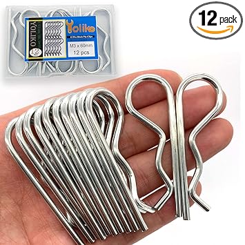 Yoliko 12 Pcs Heavy Duty Hitch Pins Clip R Clips Spring Retaining Wire Hair Pins Cotter Pin Strong Spring Tension Large Carter Pin R Clip Large for Trailer Tractors Mower Carts Truck Pin Clip M3x60mm