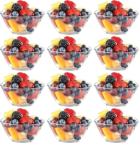 Juego de 12 cuencos de vidrio, platos de vidrio para postre, 7 onzas para postres, dulces, preparación de cocina, aptos para lavavajillas