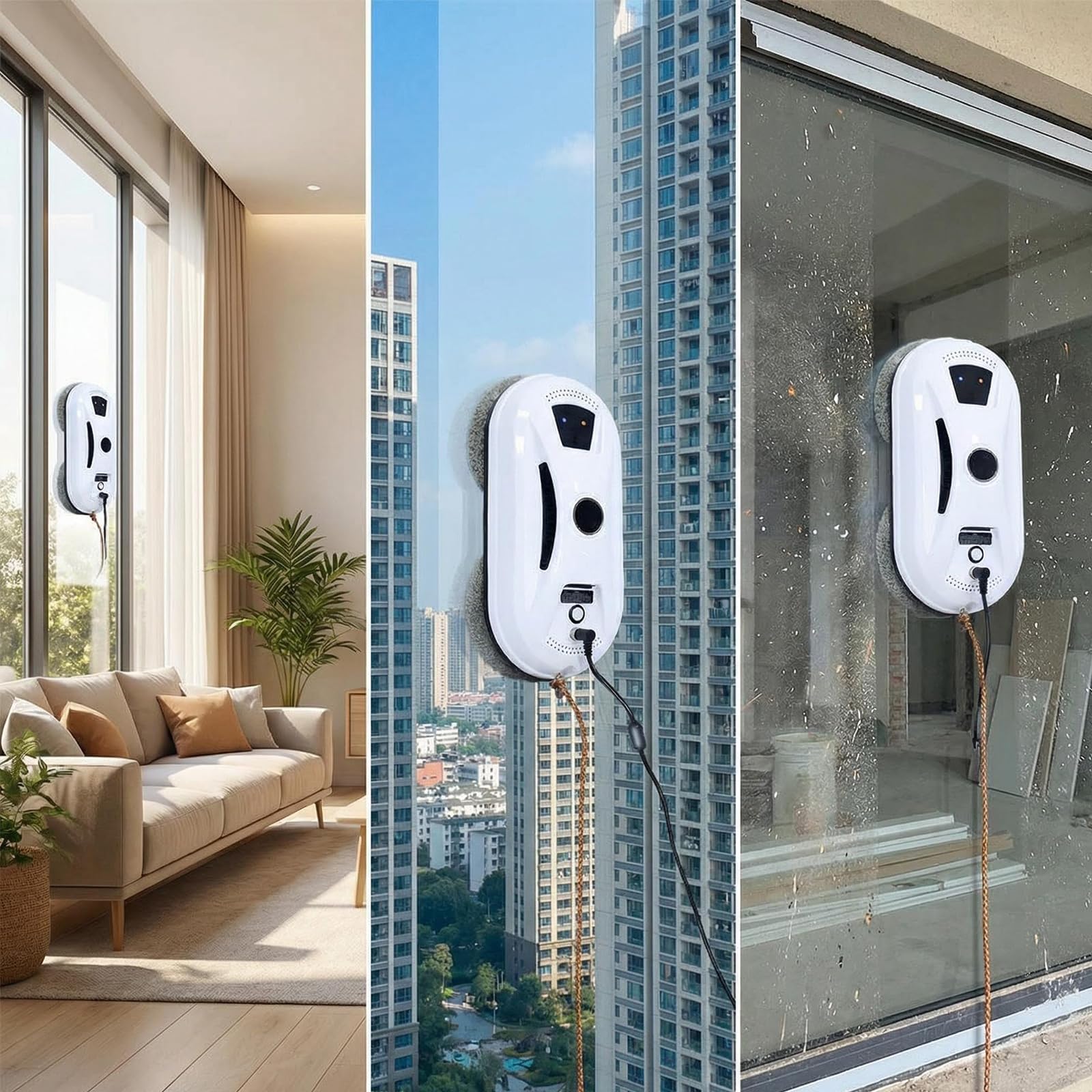 Robot Limpiador De Ventanas Automático E Inteligente, Limpiador De Cristales Con Almohadillas Giratorias Dobles, Navegación Inteligente, Control Remoto, Disco De Succión De 2800 Pa, Protección