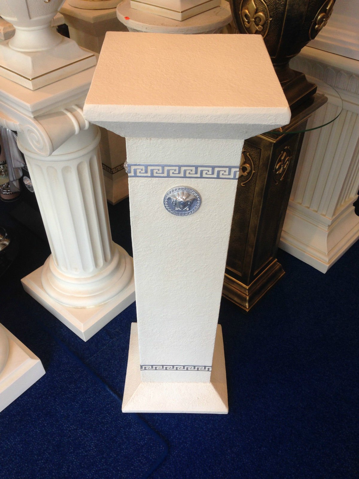 Cinar Columna de estilo meandro, mesa auxiliar de mármol, columna decorativa de 100 cm, griego, antiguo, retro, rococó, columna barroca, soporte para flores pintado a mano