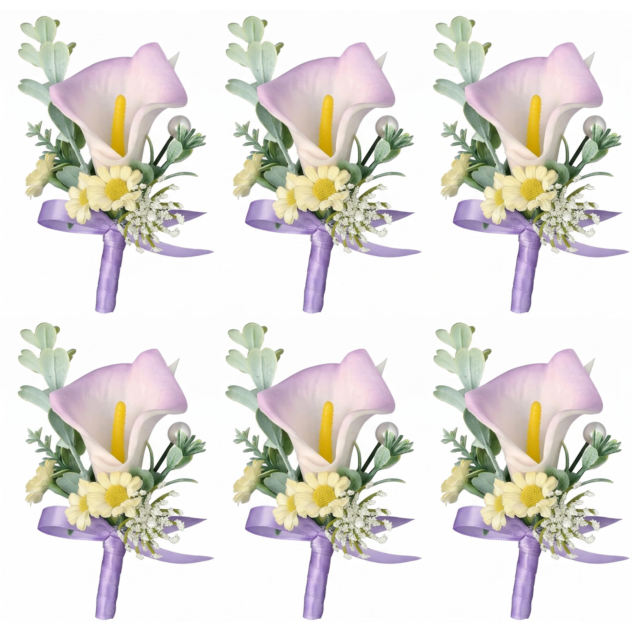 Sjfbebsy 6pcs Real Touch Calla Lily Boutonniere, Purple