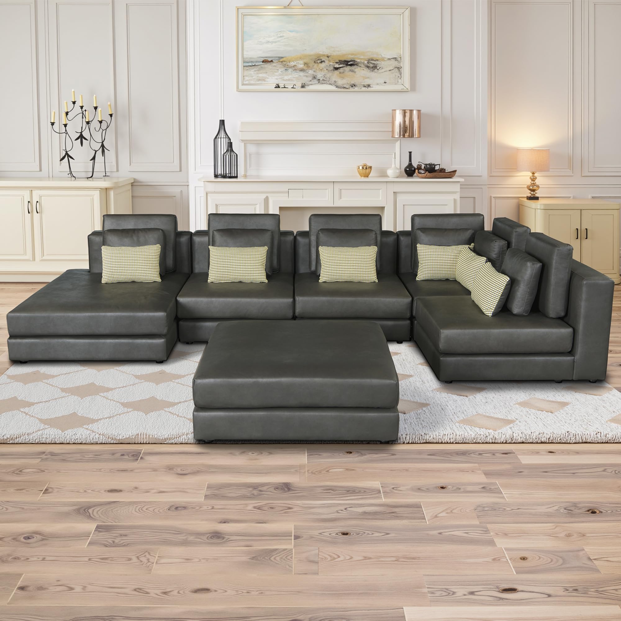112.7" Sectional Couch, Oversize U Shaped Couch with Movable Ottoman, Sectional Couches for Living Room and Office, Black