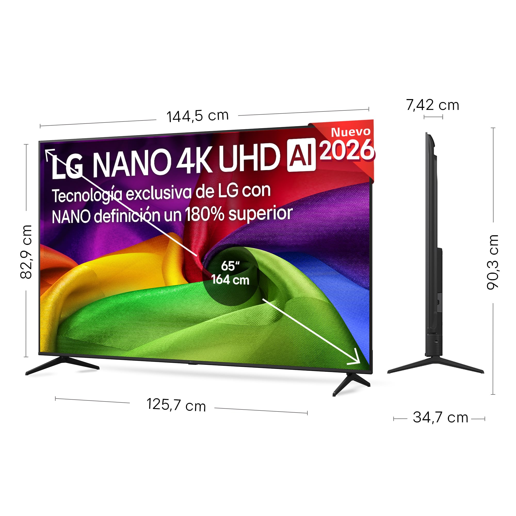 LG 75NU800B6LA - TV 75", Nano 4K UHD AI, Smart TV, WebOS 25 (Actualizable), Procesador Alpha 7 Gen9 AI, 144Hz, HDR10 y Dolby Digital Plus, Sin Reflejos al 94%, Alexa/Google Assistant, Negro