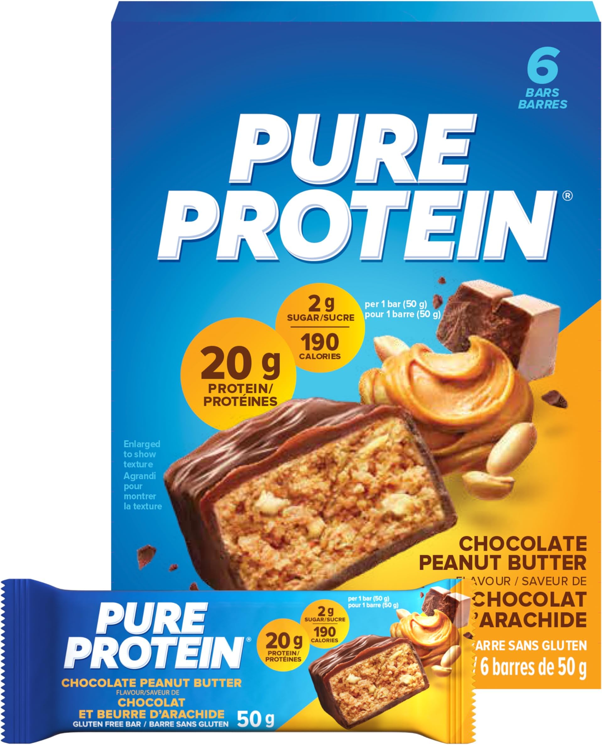 Bars, Gluten Free, Snack Bars, Chocolate Peanut Butter, 50 gram, 6 Count, Imported from Canada)