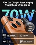 for iPhone 17 16 15 Car Charger Fast Charging, 70W 3-Port USB C Car Charger Cigarette Lighter Adapter with 3FT Type C to C Cable for iPhone 17/17e/17 Pro Max/Air/16/16 Pro Max/15/15 Pro/Plus, iPad