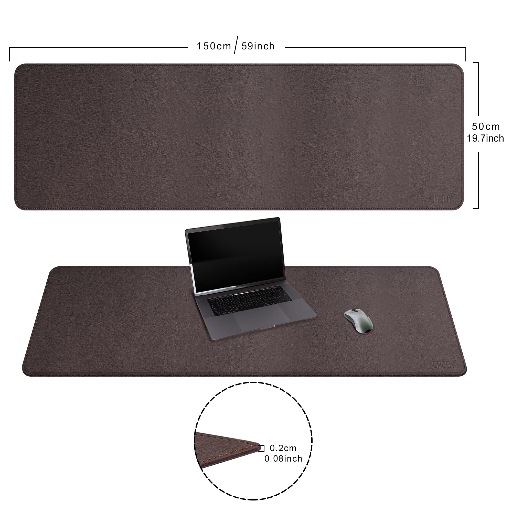 Cacoy Tappetino per mouse Esteso in Pelle PU, 150x50cm Tappetino da Scrivania Lungo (Marrone)