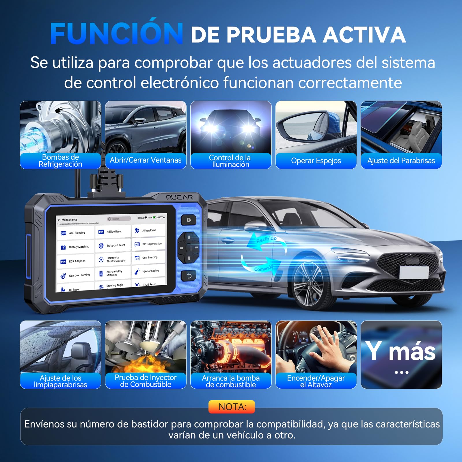 OBD2 Diagnosis, MUCAR 682 Diagnosis Coche Multimarca de Todos Sistema, Diagnosis Coche con 20 Funciones de Reinicio/Vin Automático/Prueba Activa-Actualización Gratuita