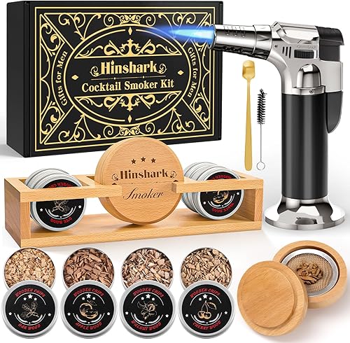 Regalos para el día de San Valentín para él, kit de ahumador de cóctel con antorcha y soporte, 4 fichas de madera para ahumador, regalo de San