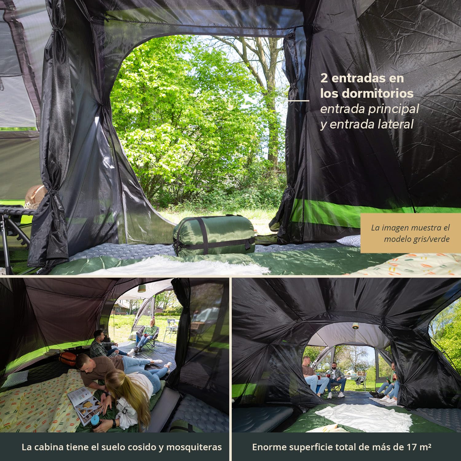 Skandika Kambo Tienda de campaña Familiar túnel para 6/8/12 Personas | Impermeable con 3000 de Columna de Agua, 2 m de Altura, 3 entradas, Techo Solar, toldo