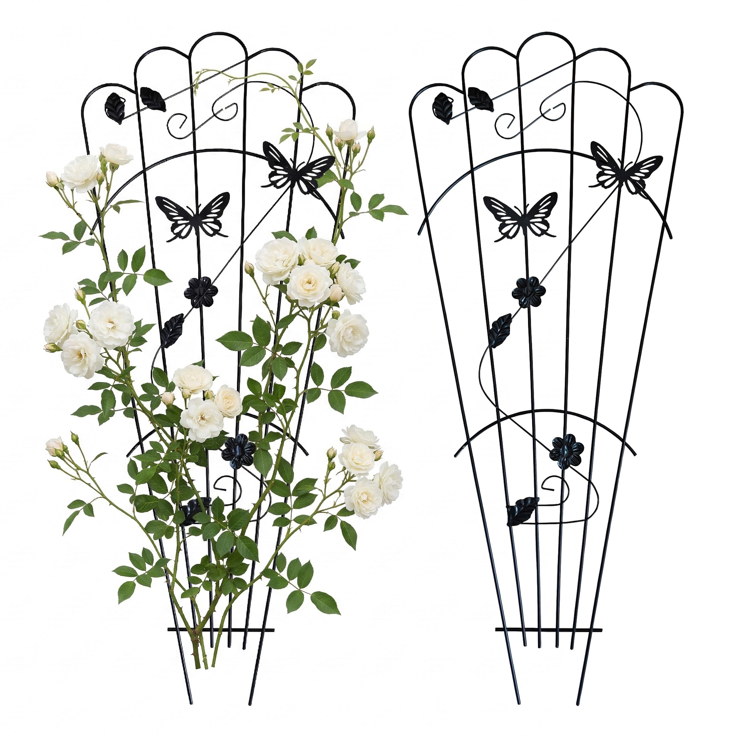 Relaxdays Rankgitter, 2er Set, HxB: 87 x 37 cm, Metall, Rankhilfe für Kletterpflanzen, Garten, Rosenrankhilfe, schwarz