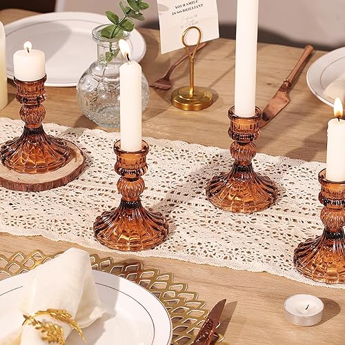 Miniatura 3 de Juego de 12 portavelas ámbar, portavelas cónicos de 4 pulgadas de alto, portavelas de vidrio a granel para bodas, fiestas, centros de mesa de otoño,
