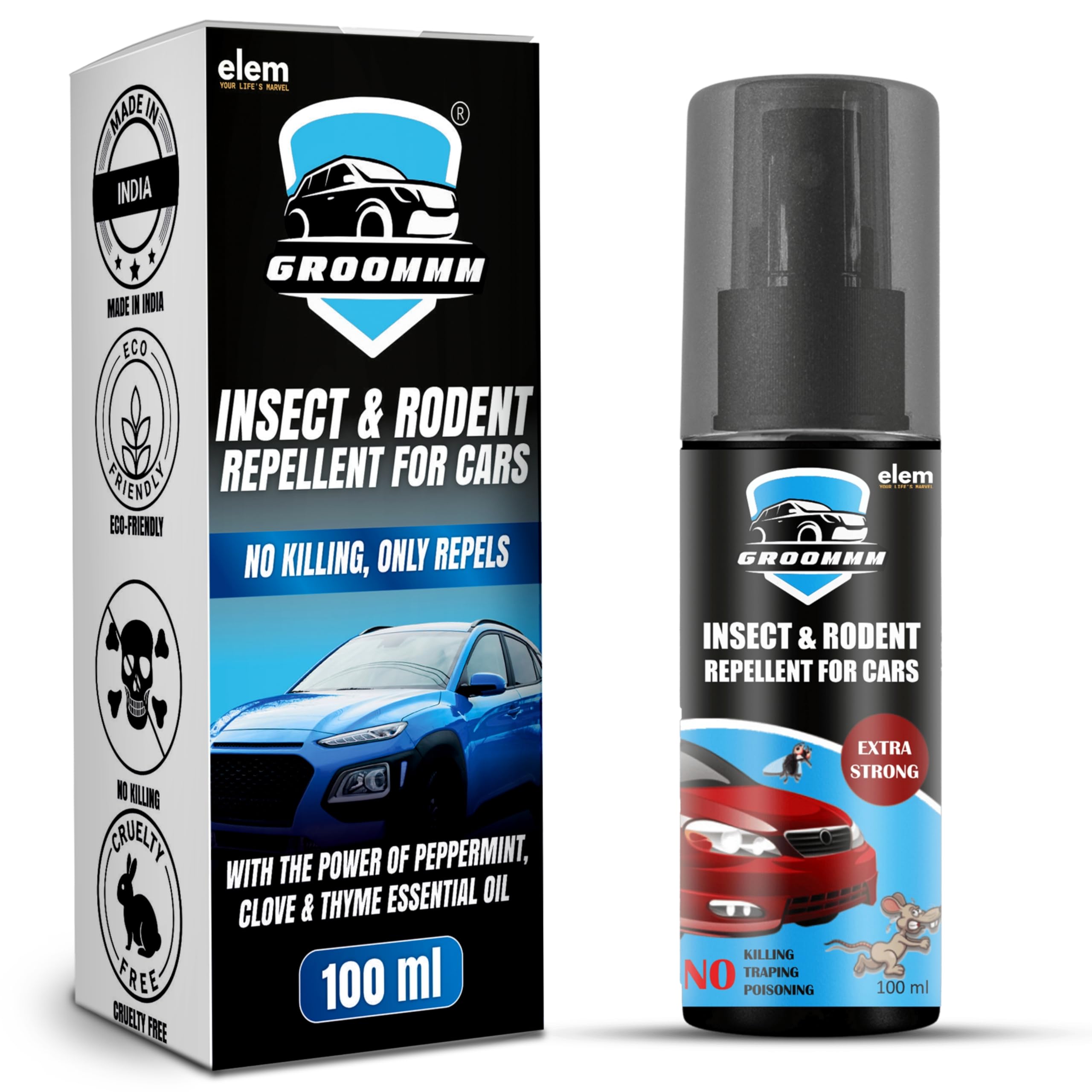 Groommm� Insect & Rodent Repellent Spray for Car 100 ml | Rat Repellent Spray for Car | Car Rat Repellent | Rodent Repellent For Car | Non Toxic | No Kill Only Repels | (Pack of 1)