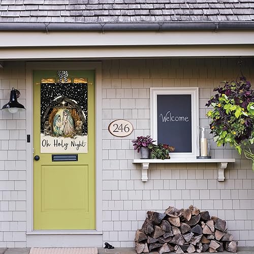 Miniatura 5 de AVOIN colorlife Bandera de la casa de la Natividad de Jesús de la Noche Santa de 28 x 40 pulgadas, bandera decorativa de Navidad de invierno para