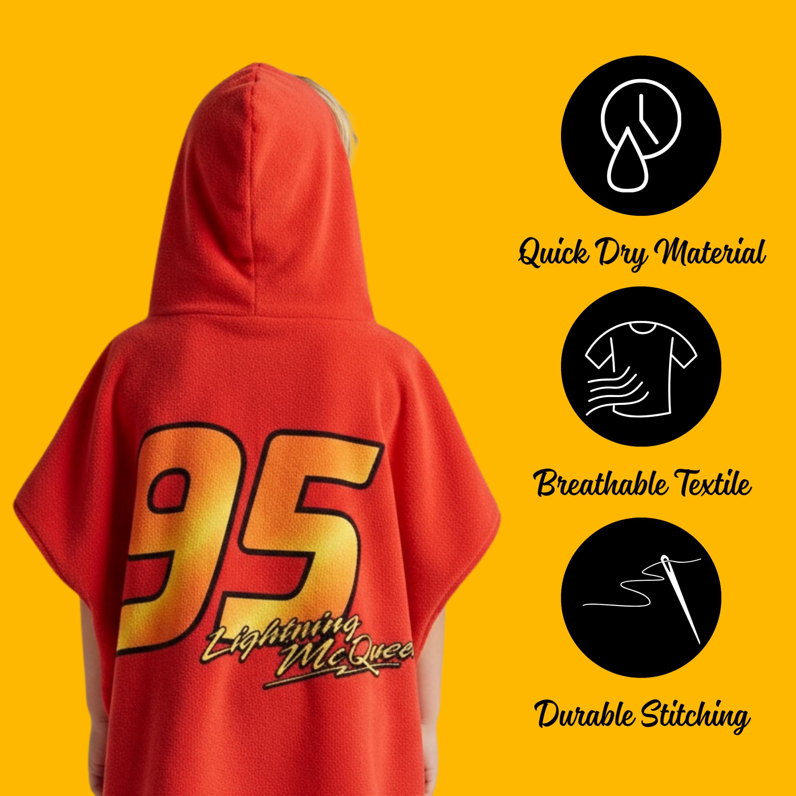 Disney Pixar Cars Poncho da Bambino, Telo Mare, Asciugamano da Bagno con Cappuccio, Asciugamano da Nuoto per Ragazzi