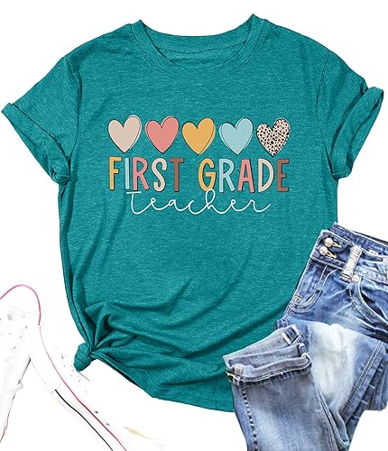 PECHAR Teacher Shirts Women Funny Teach Printed Graphic Tshirt Short