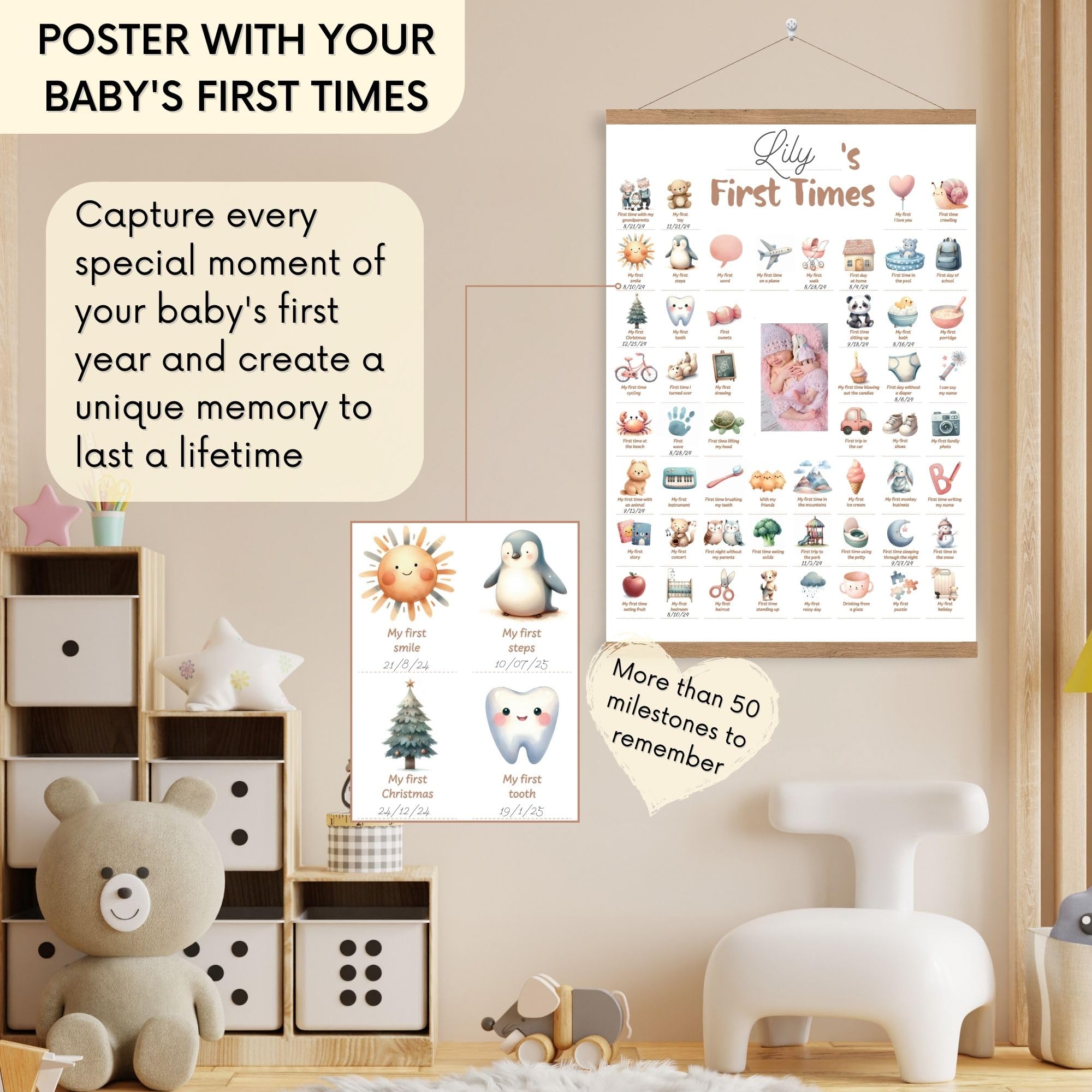 HuBorns, My First Times Poster to Track Your Baby's Milestones and Customisable with Dates - Image 2