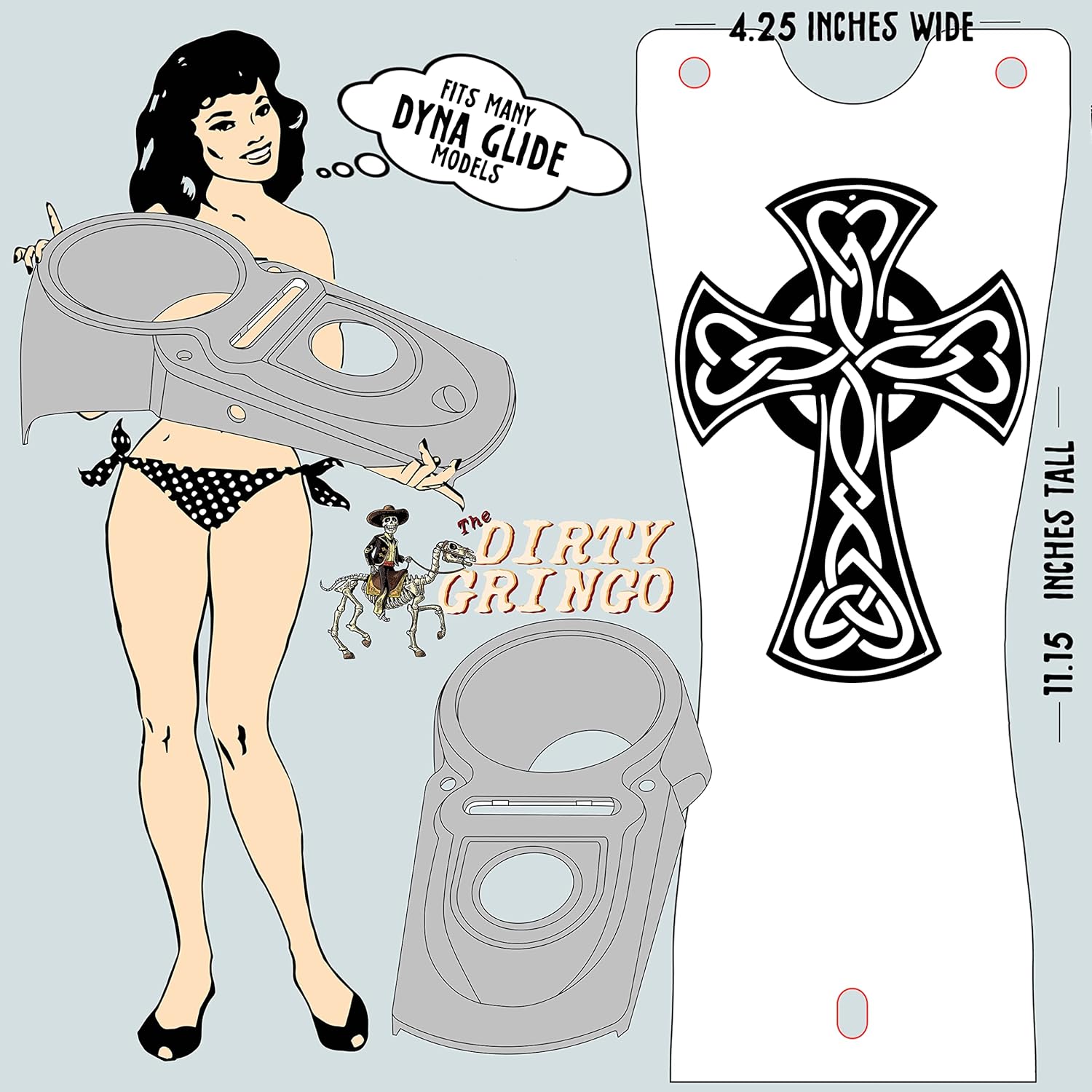 The Dirty Gringo Retro Celtic Cross Black Custom Gas Tank Bib Panel (Split Tank) Compatible with Harley Davidson