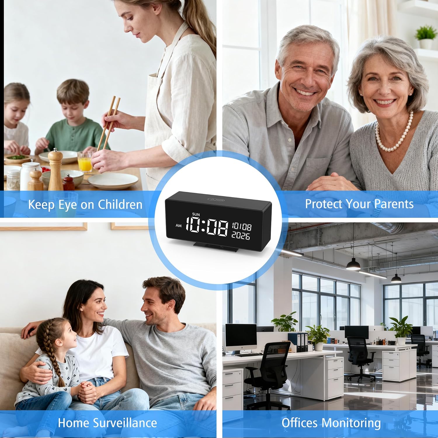 Wireless Security Mini Camera–Indoor Security Camera, Nanny Camera with 1080P HD Video,Digital Clock,AI Motion Alerts, Night Vision, 5G&2.4G, Bluetooth Setup,Local & Cloud Storage
