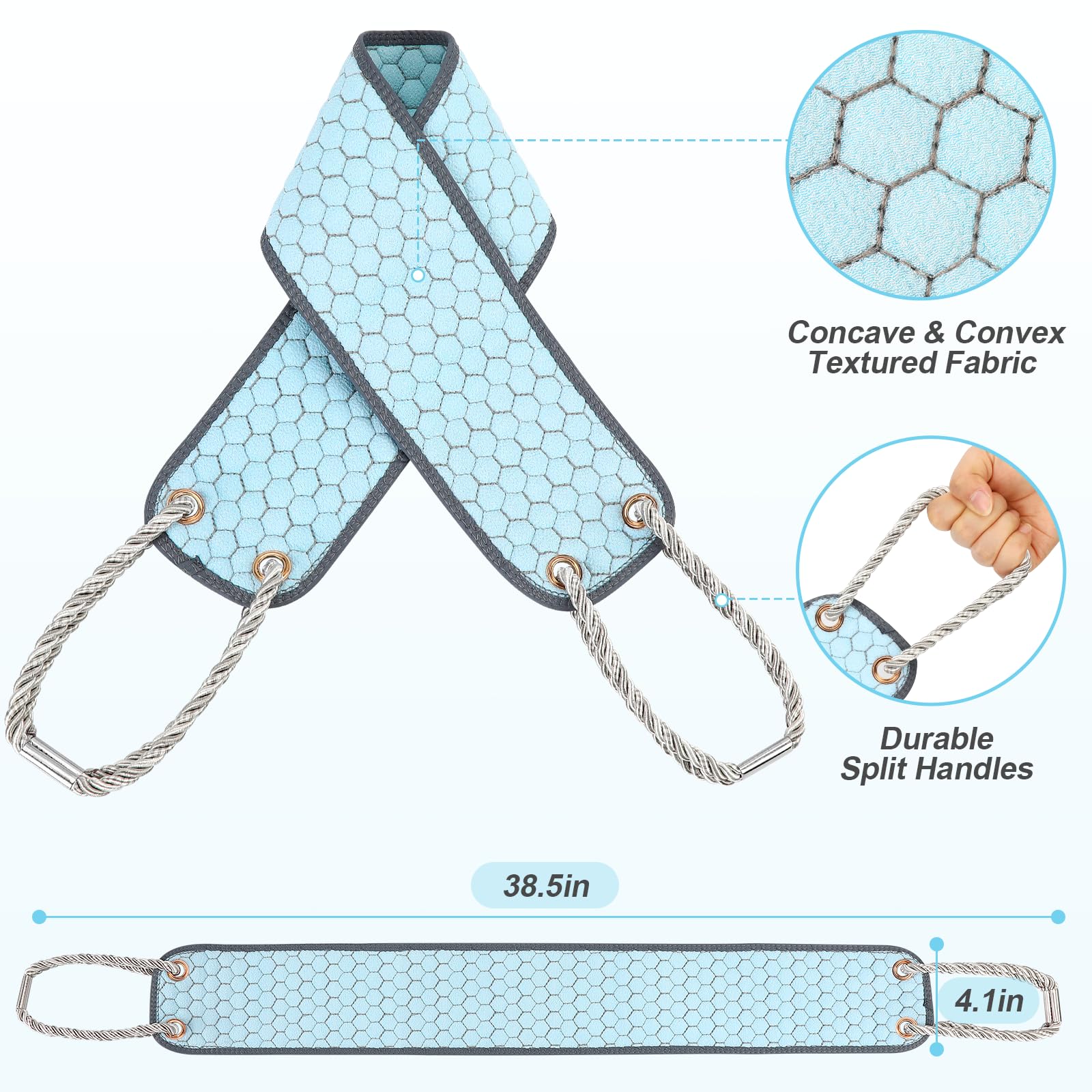 dodiff Exfoliating Back Scrubber for Shower, 38 Inches Back Washer with Handles, Exfoliating Washcloth Body Exfoliator Bath Tool to Scrub Your Body Deeply for Men & Women Exfoliation (Blue)