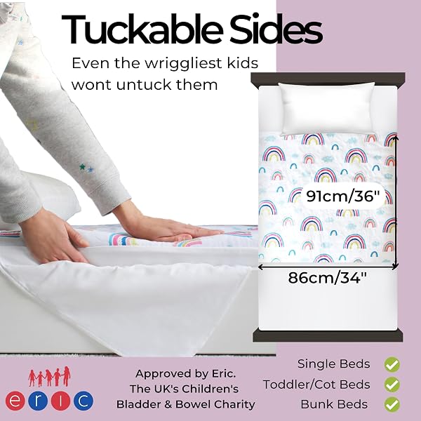 Hygge Sheets® Potty Training Bed Pads | 100% Waterproof | Bed Wetting Sheets for Single and Toddler Beds | Non Slip, Easy to Change at Night | Includes Free Children's E-Book | UK Brand | Rainbow - 3