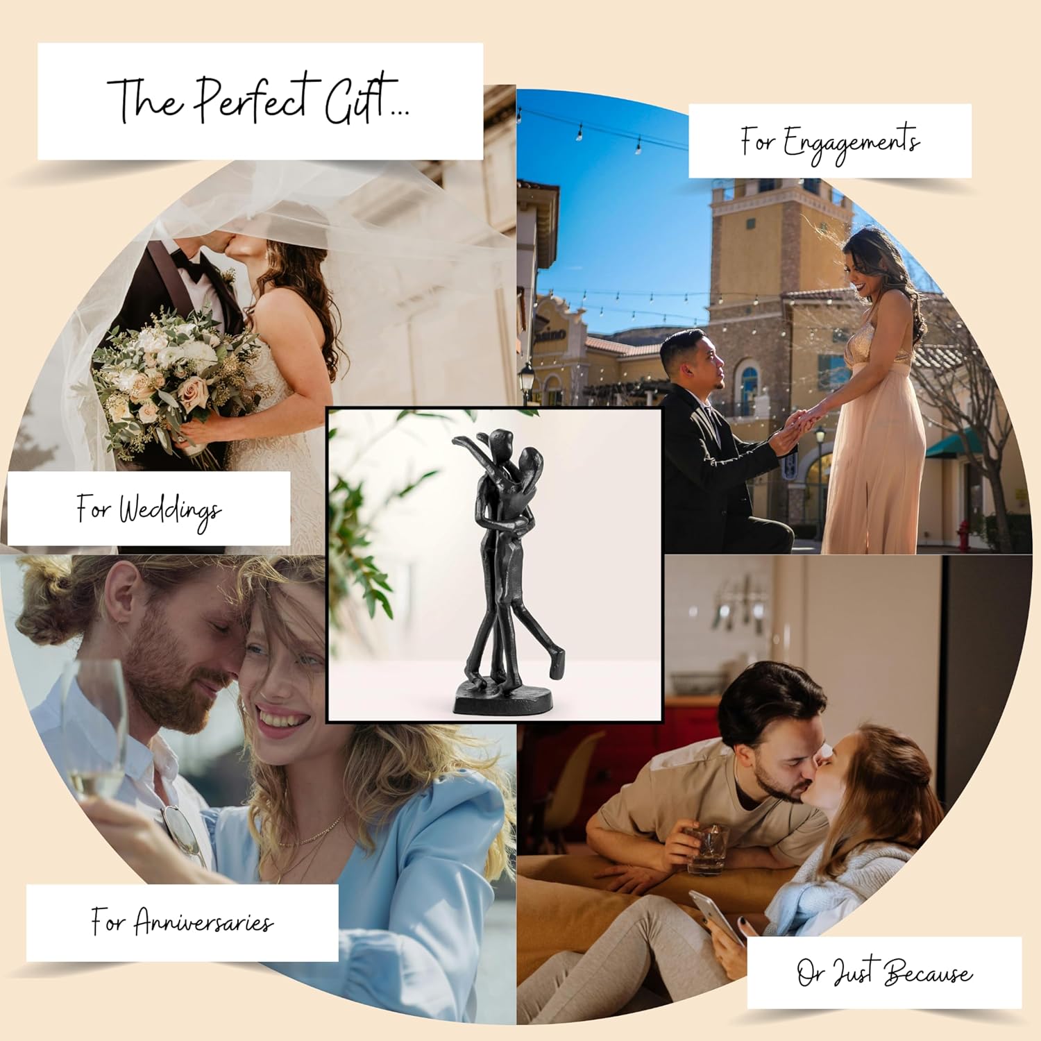 6th Anniversary Iron Sculpture Gift – Romantic Couple Statue for Her, Handcrafted Black Metal Decor – Wedding, Valentine’s, Birthday Keepsake – Includes Card - Image 2