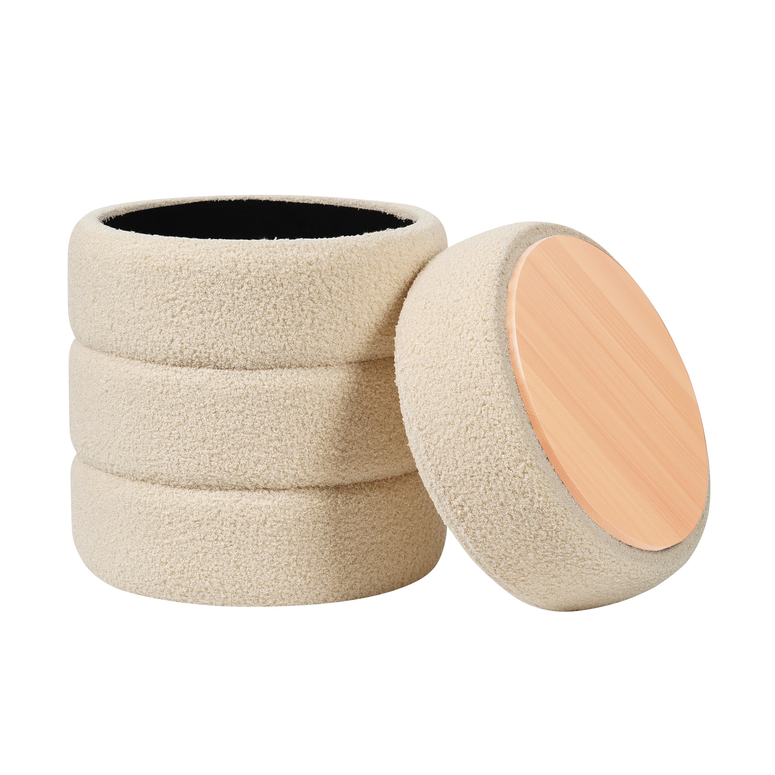 Zedelmaier Runder Teddy Hocker mit Stauraum - Sitzhocker, Schminktisch & Aufbewahrungshocker für Wohnzimmer, Schlafzimmer & Kinderzimmer (Beige)