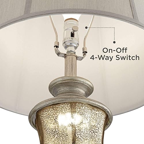 Miniatura 3 de Barnes and Ivy Freida - Lámpara de mesa tradicional curvada en forma de urna con luz nocturna de 33.5 pulgadas de alto, pantalla de campana de tela