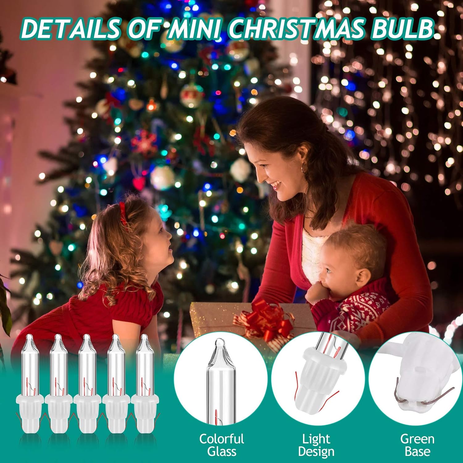 Mudder 100 Pieces Christmas Clear Replacement Mini Light Bulbs Warm White Incandescent String Light Bulbs with White Base 3.5 V Mini Glass Lights, 0.125 Ampere, 0.43 Watt