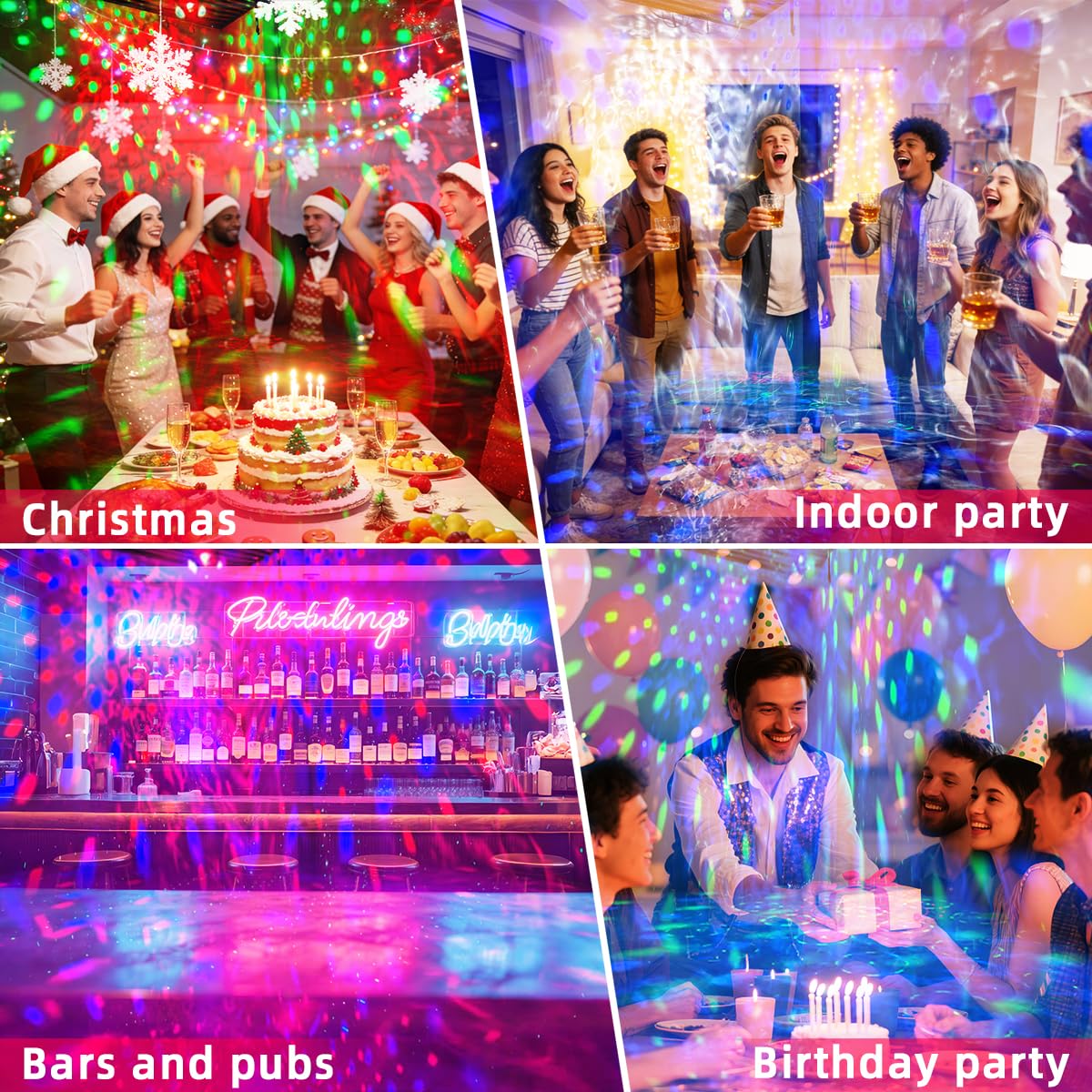 DJ Partylichter4 Discokugeln Discolichter PartylichterDisco Lights | Praktisches Partylicht für viele Anlässe: Geeignet für Tanzfeiern zu Hause, Clubs, KTV, Geburtstag, Weihnachten und Halloween
