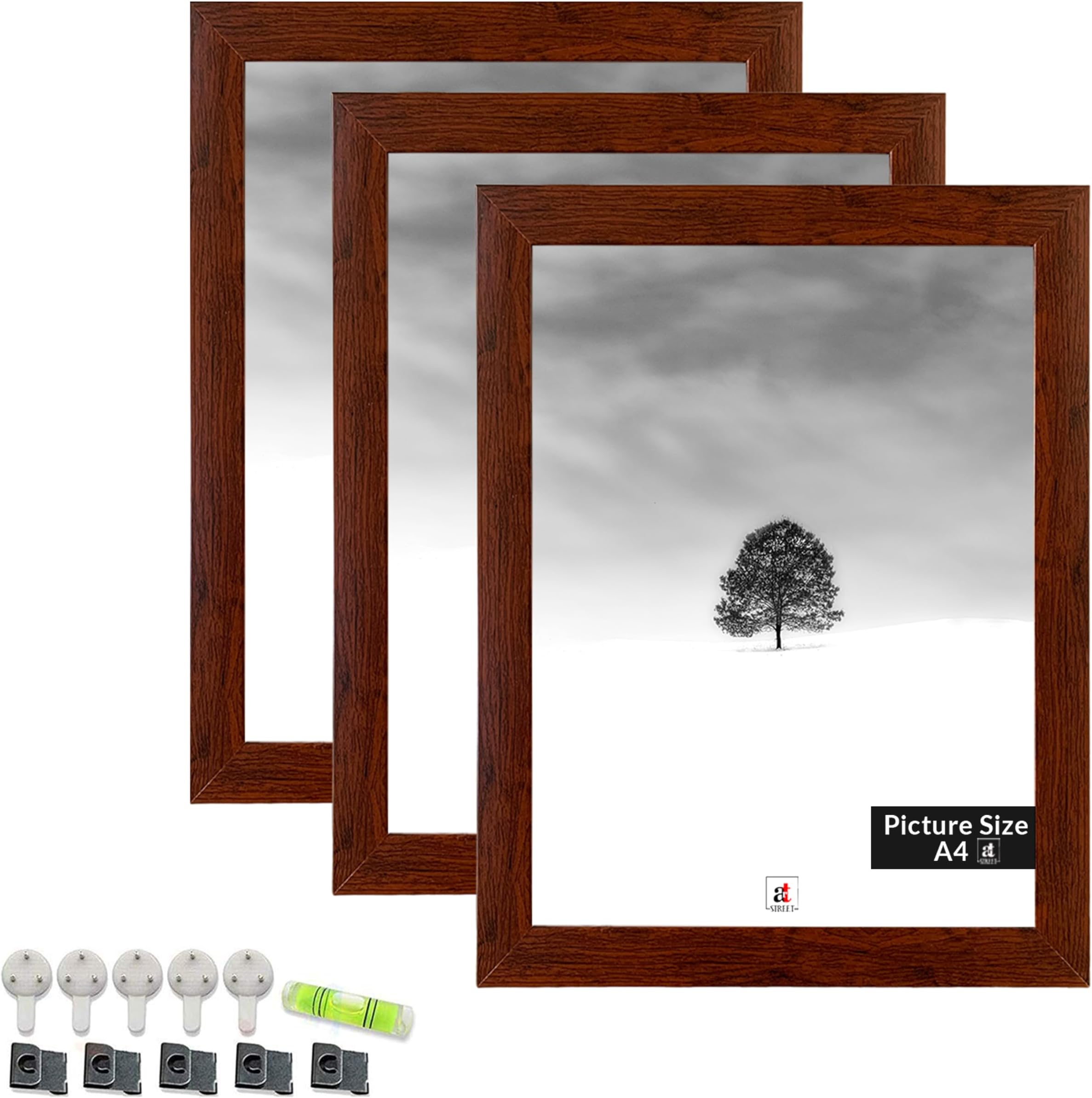 Art Street A4 Size Certificate, Document Photo frames Set of 3 for Home Decoration, Living Room, Office Wall Decoration (Brown, 8x12 Inch)