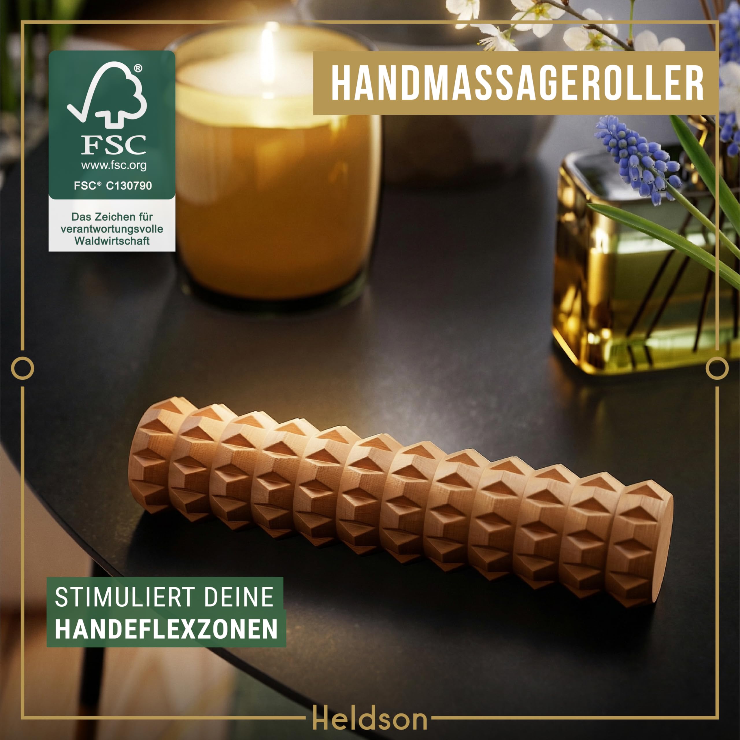 HELDSON® Massage Set Holz [6 Teile] FSC®100% - Diverse Massagegeräte & Massage Roller - Fußmassage, Kopfmassage, Triggerpunkt Drücker - Entspannung - Ostern Geschenke - Anti Cellulite, Stress