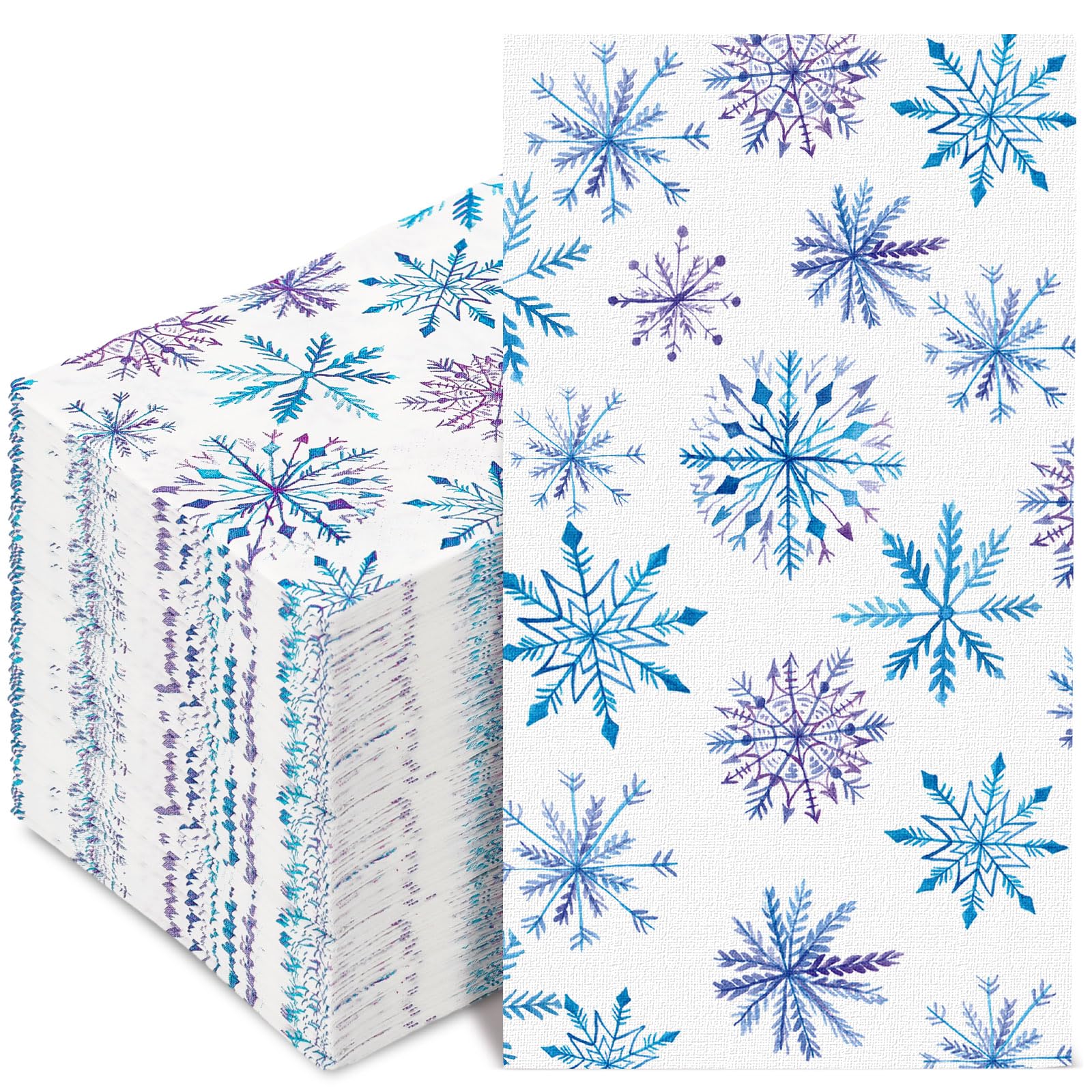 AnyDesign 80Pcs Christmas Snowflake Guest Napkins Disposable Blue Purple Snowflake Paper Napkin Xmas Decorative Dinner Hand Napkin Towel for Christmas Winter Holiday Party Supplies, 13 x 15.7 inch