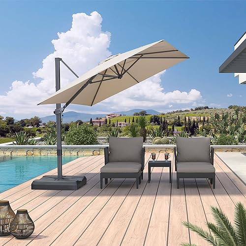 PURPLE LEAF 8' × 8' Patio Cantilever Umbrella Outdoor Square Adjustable Offset Umbrellas with 360-degree Rotation and 8 Heavy Duty Metal Ribs for Garden Deck Pool Beige